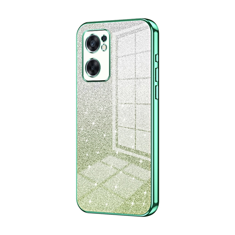 For OPPO Reno7 SE Gradient Glitter Powder Electroplated Phone Case(Green)