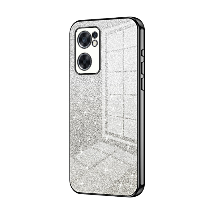 For OPPO Reno7 SE Gradient Glitter Powder Electroplated Phone Case(Black)
