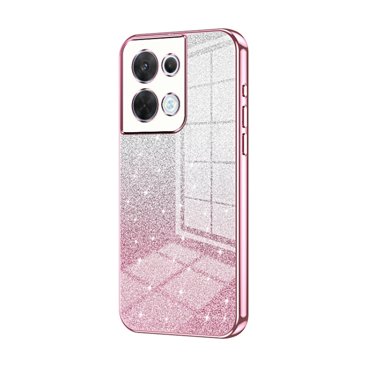 For OPPO Reno8 Gradient Glitter Powder Electroplated Phone Case(Pink)