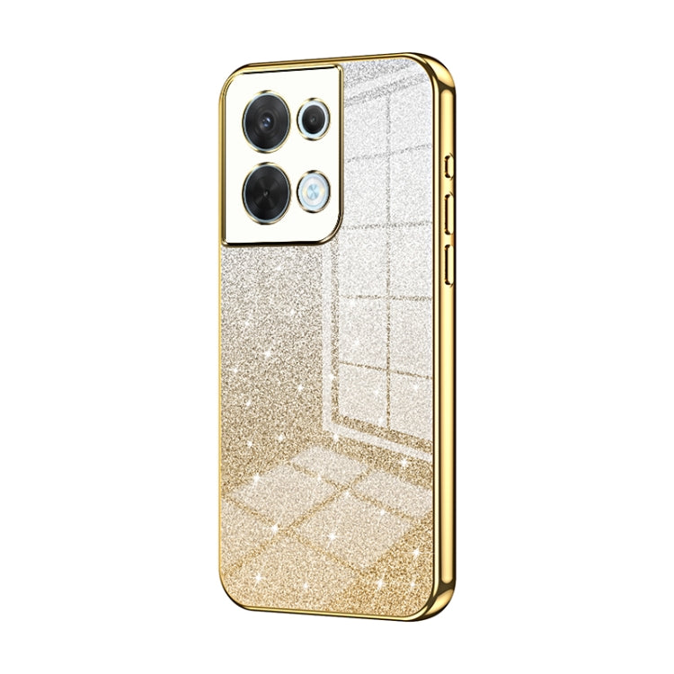 For OPPO Reno8 Gradient Glitter Powder Electroplated Phone Case(Gold)
