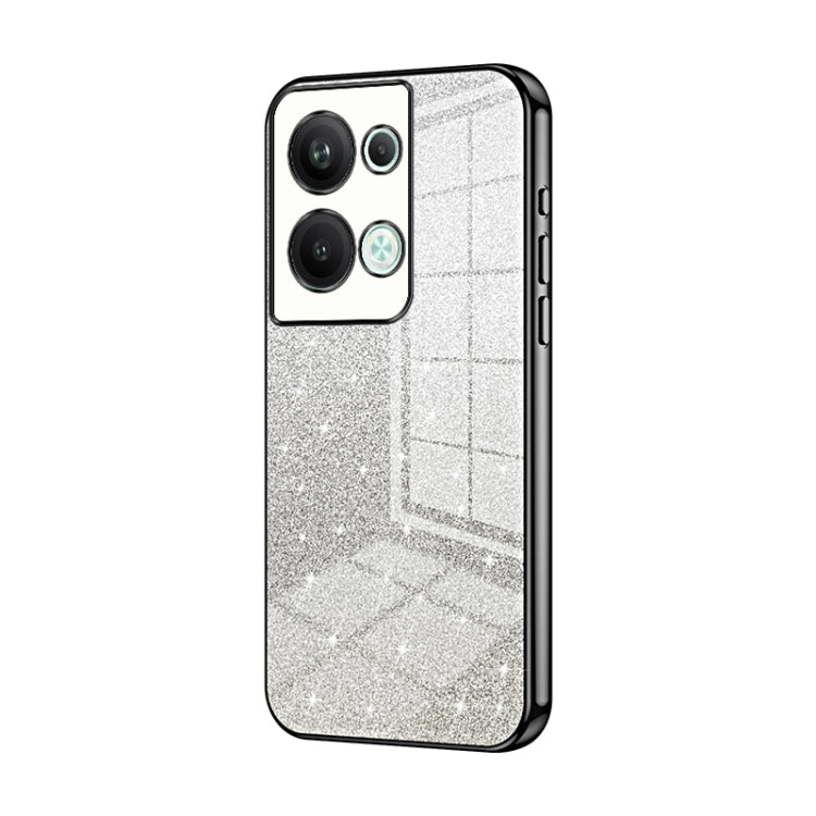For OPPO Reno9 Pro+ Gradient Glitter Powder Electroplated Phone Case(Black)