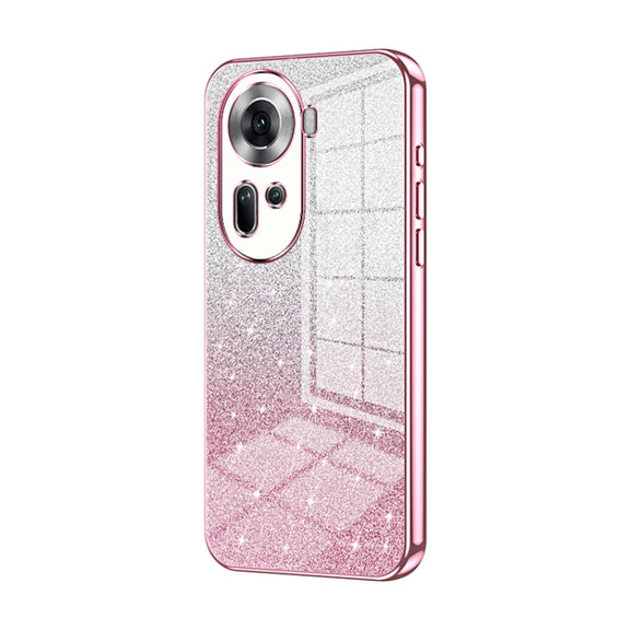 For OPPO Reno11 Global Gradient Glitter Powder Electroplated Phone Case(Pink)