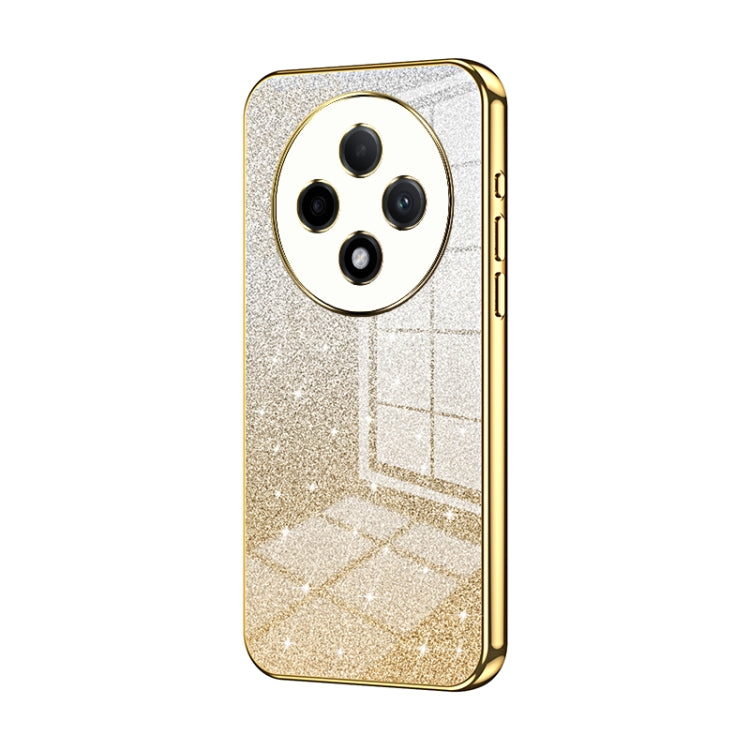 For OPPO A3 Pro Gradient Glitter Powder Electroplated Phone Case(Gold)