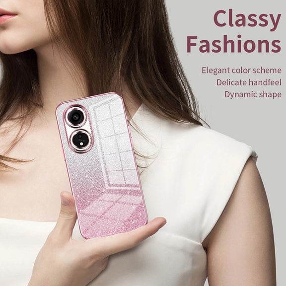 For OPPO Find X6 Gradient Glitter Powder Electroplated Phone Case(Pink)