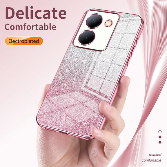 For vivo X100 Pro Gradient Glitter Powder Electroplated Phone Case(Gold)