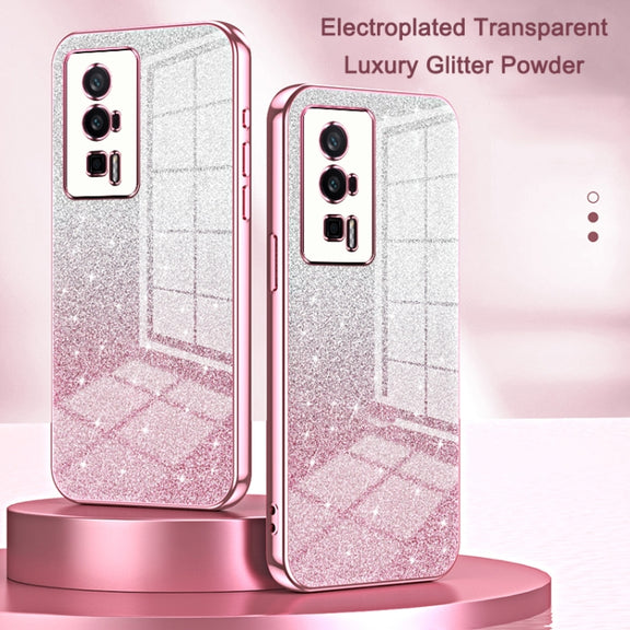 For Xiaomi 14 Gradient Glitter Powder Electroplated Phone Case(Pink)