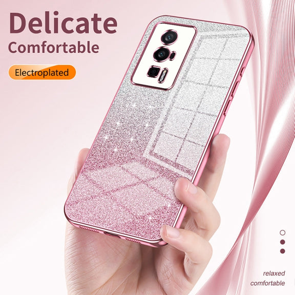 For Xiaomi Poco X4 Pro 5G Gradient Glitter Powder Electroplated Phone Case(Blue)