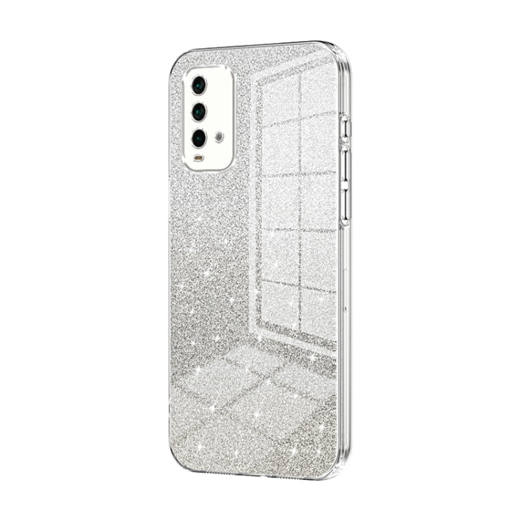 For Xiaomi Redmi Note 9 4G Gradient Glitter Powder Electroplated Phone Case(Transparent)