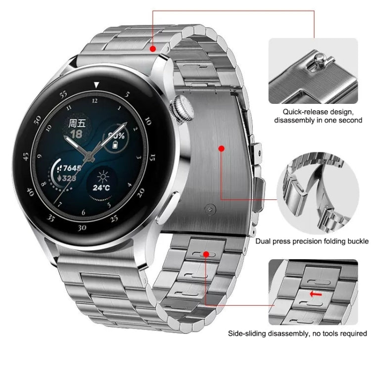 For Huawei Watch GT4 / GT3 / GT2 46mm Three Strains Flat Buckle Titanium Steel Watch Band(Silver)
