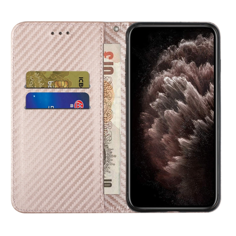 For Xiaomi Redmi 13C Carbon Fiber Texture Flip Holder Leather Phone Case(Rose Gold)