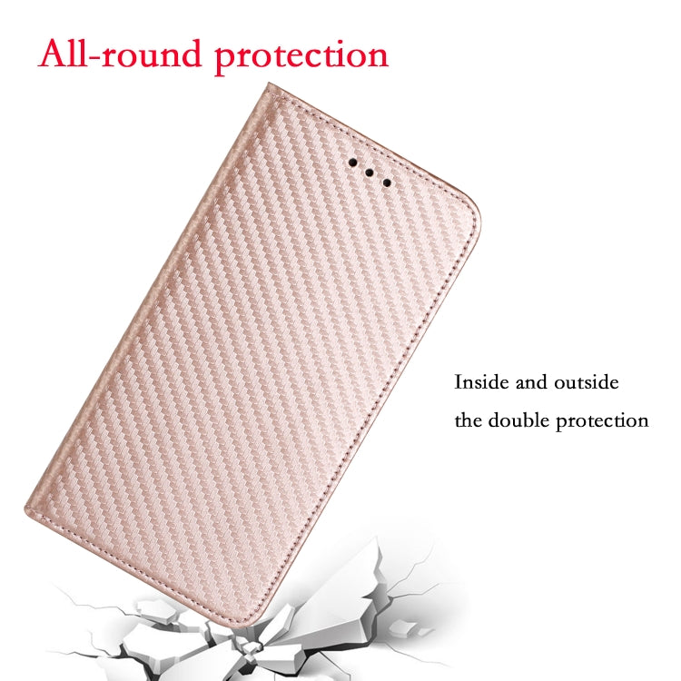 For Xiaomi Redmi 13C Carbon Fiber Texture Flip Holder Leather Phone Case(Rose Gold)