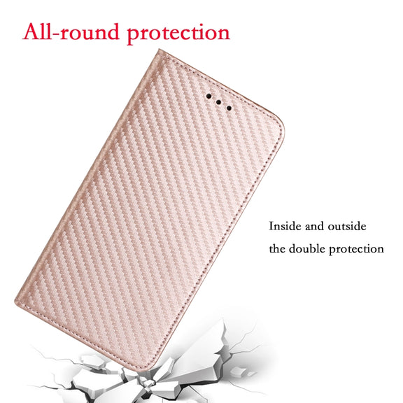 For Xiaomi Redmi Note 13 Pro 5G Carbon Fiber Texture Flip Holder Leather Phone Case(Rose Gold)