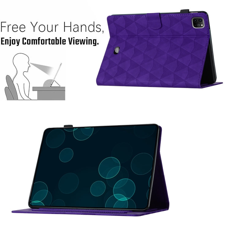 For iPad Pro 11 2024 Diamond Texture Embossed Leather Smart Tablet Case(Purple)