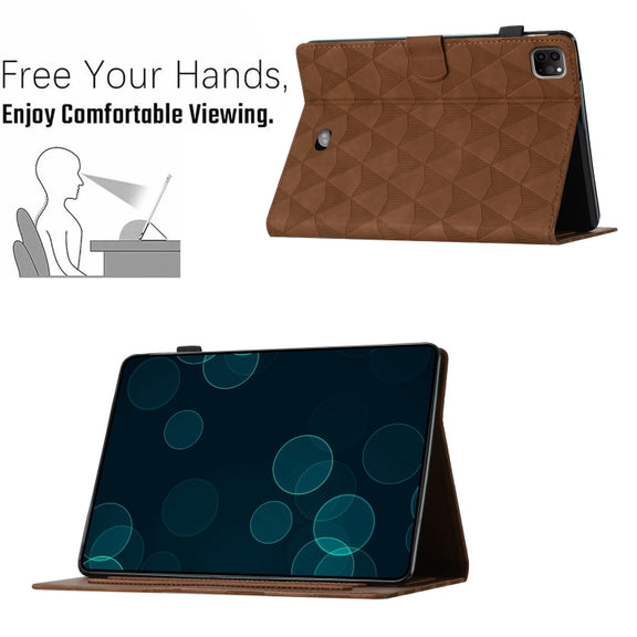 For iPad Pro 11 2024 Diamond Texture Embossed Leather Smart Tablet Case(Brown)