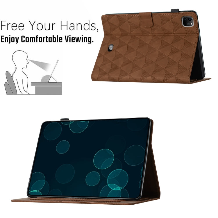 For iPad Pro 11 2024 Diamond Texture Embossed Leather Smart Tablet Case(Brown)