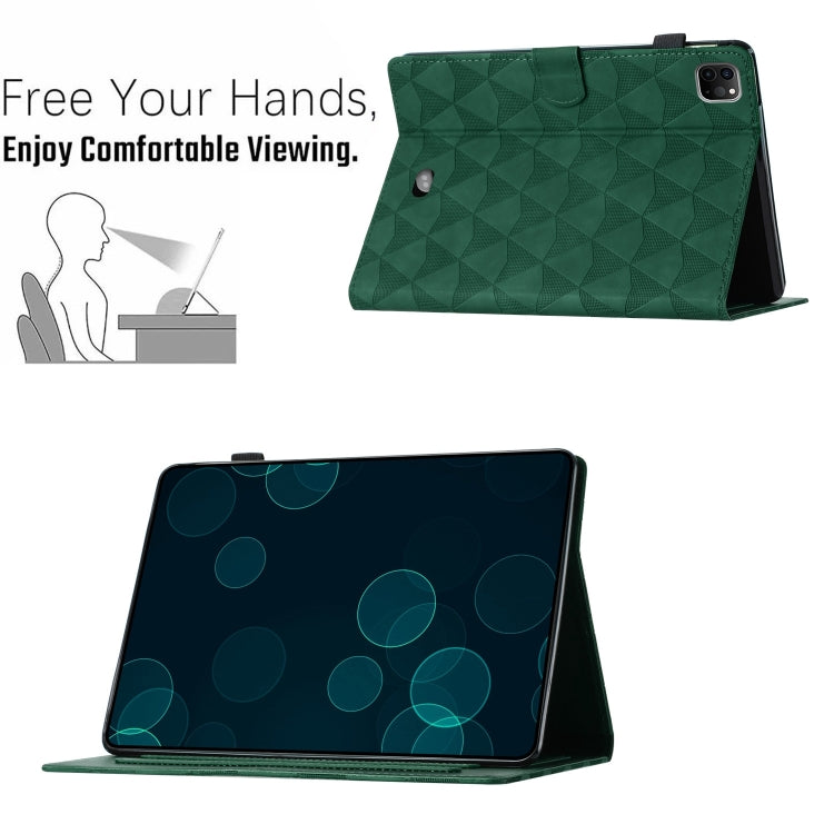 For iPad Pro 11 2024 Diamond Texture Embossed Leather Smart Tablet Case(Green)