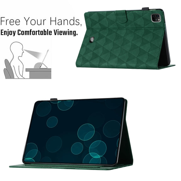 For iPad Pro 11 2024 Diamond Texture Embossed Leather Smart Tablet Case(Green)