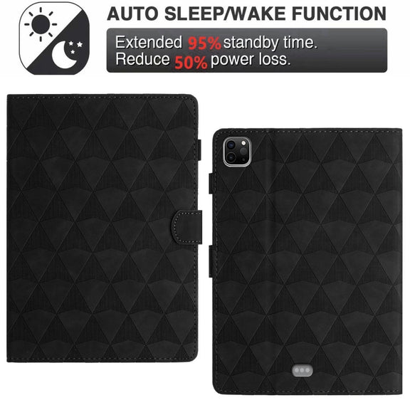 For iPad Pro 11 2024 Diamond Texture Embossed Leather Smart Tablet Case(Black)