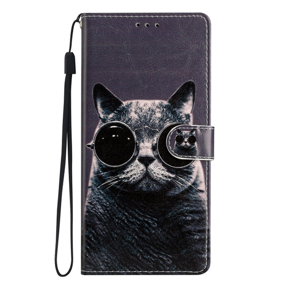 For Ulefone Note 14 Colored Drawing Leather Phone Case(Sunglasses Cat)