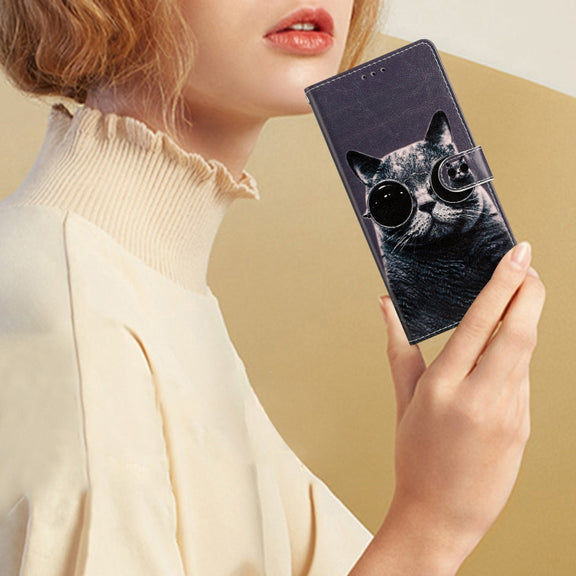 For Ulefone Note 14 Colored Drawing Leather Phone Case(Sunglasses Cat)