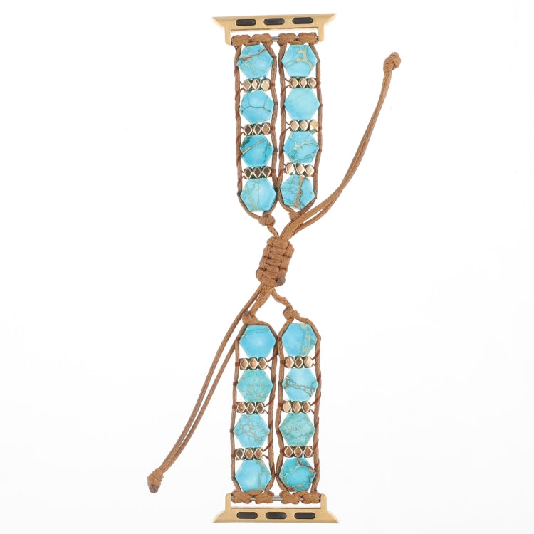 For Apple Watch SE 2022 40mm Hexagonal Stones Drawstring Chain Watch Band(Blue)