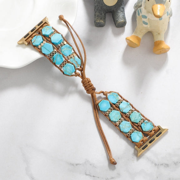 For Apple Watch SE 2022 40mm Hexagonal Stones Drawstring Chain Watch Band(Blue)