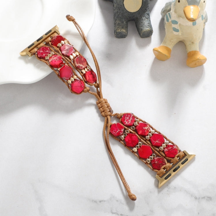 For Apple Watch Series 7 45mm Hexagonal Stones Drawstring Chain Watch Band(Red)