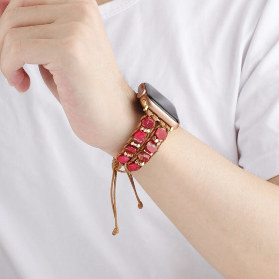 For Apple Watch Series 7 45mm Hexagonal Stones Drawstring Chain Watch Band(Red)