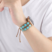 For Apple Watch SE 44mm Hexagonal Stones Drawstring Chain Watch Band(Blue)