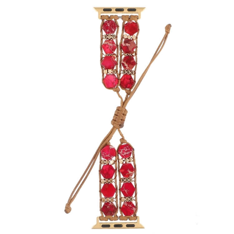 For Apple Watch Series 5 40mm Hexagonal Stones Drawstring Chain Watch Band(Red)