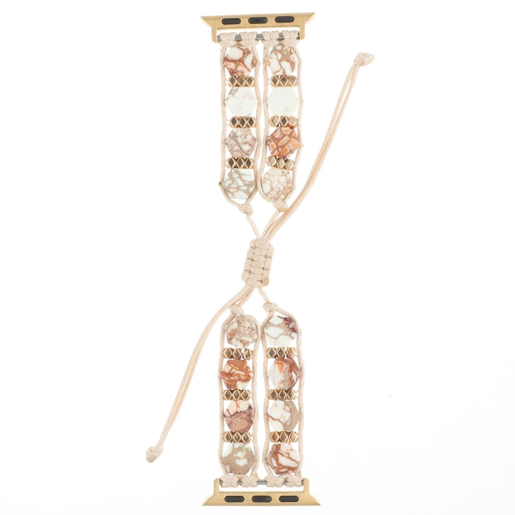 For Apple Watch 42mm Hexagonal Stones Drawstring Chain Watch Band(Beige)
