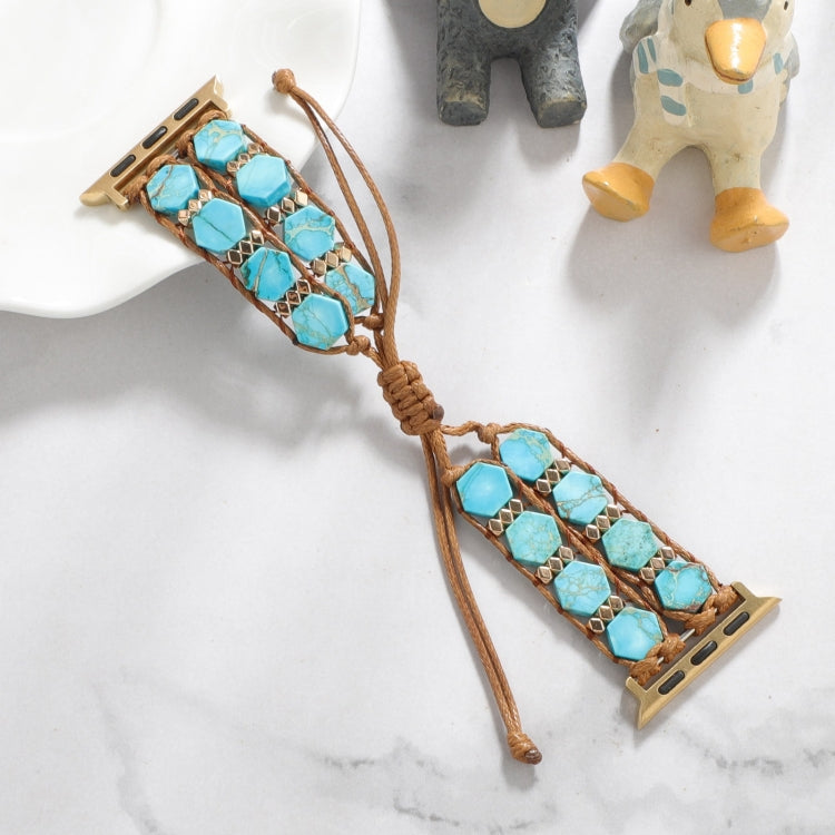 For Apple Watch 42mm Hexagonal Stones Drawstring Chain Watch Band(Blue)