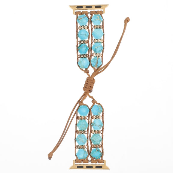 For Apple Watch 42mm Hexagonal Stones Drawstring Chain Watch Band(Blue)
