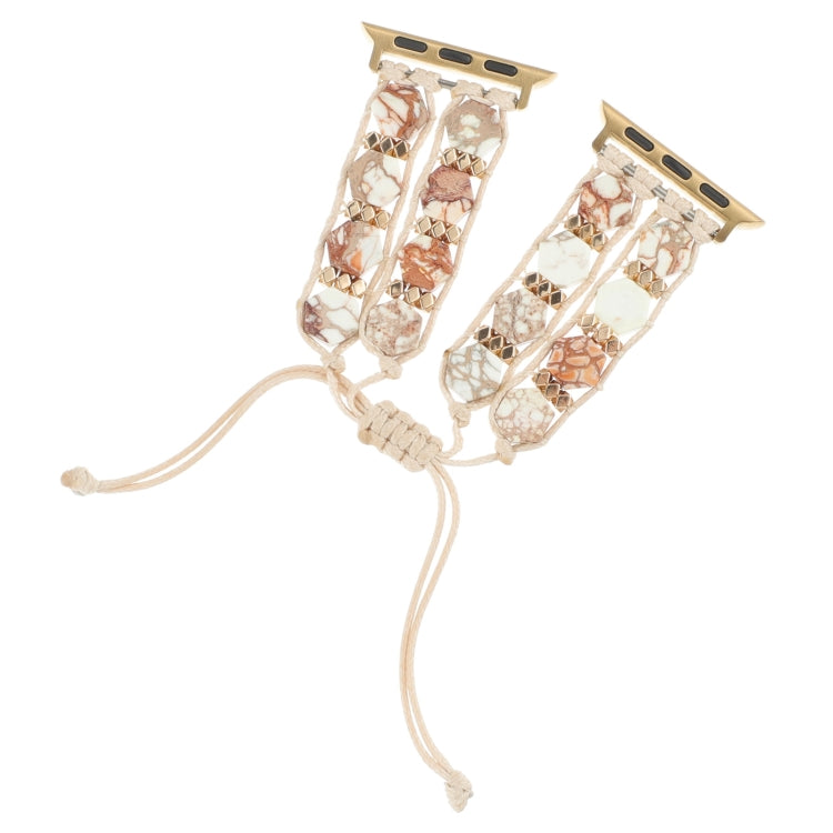 For Apple Watch 38mm Hexagonal Stones Drawstring Chain Watch Band(Beige)