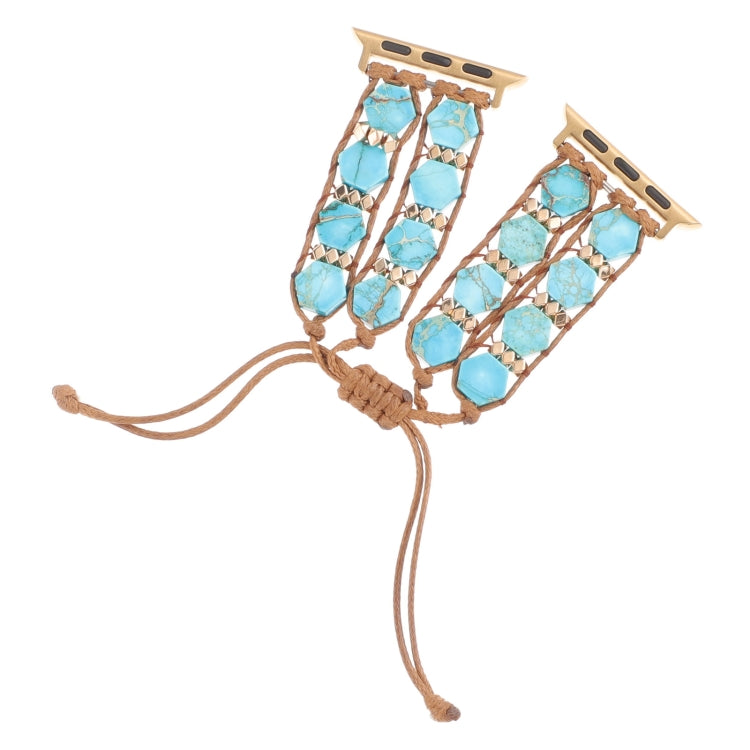 For Apple Watch 38mm Hexagonal Stones Drawstring Chain Watch Band(Blue)