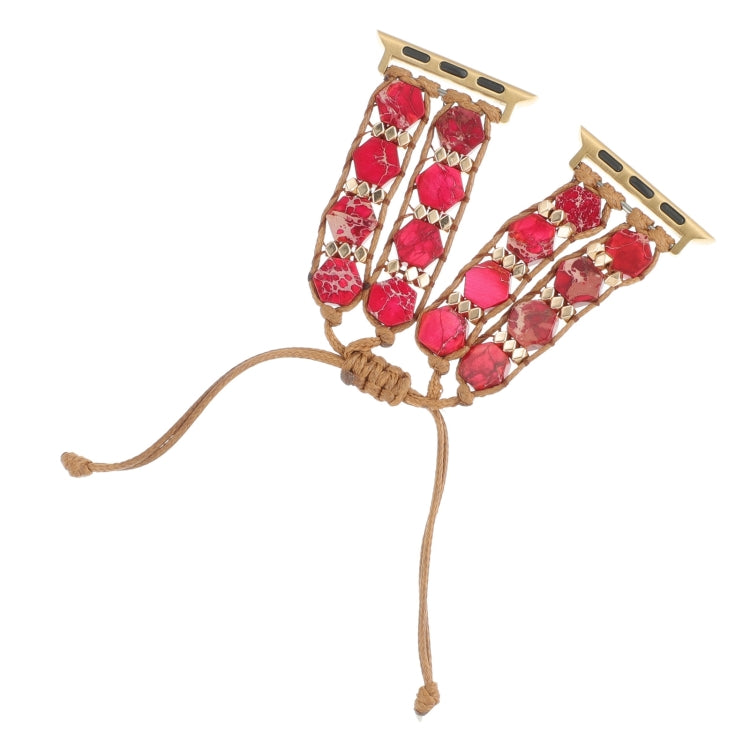 For Apple Watch 38mm Hexagonal Stones Drawstring Chain Watch Band(Red)