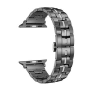 For Apple Watch 42mm Butterfly Buckle 5-Beads Metal Watch Band(Black Silver)