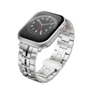 For Apple Watch 42mm Butterfly Buckle 5-Beads Metal Watch Band(Silver Black)