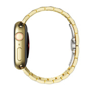 For Apple Watch 42mm Butterfly Buckle 5-Beads Metal Watch Band(Silver Black)