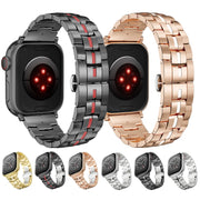 For Apple Watch 42mm Butterfly Buckle 5-Beads Metal Watch Band(Silver White)