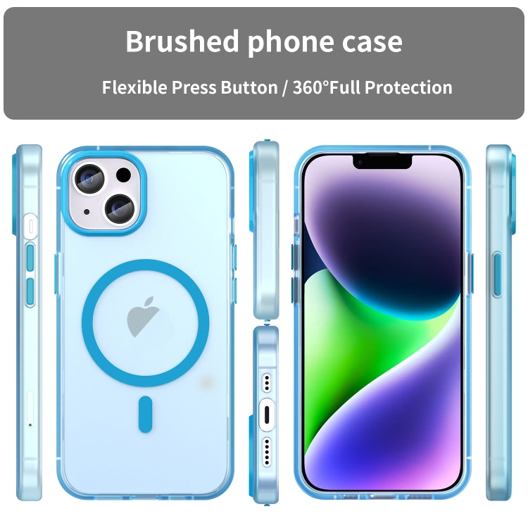 For iPhone 14 Plus MagSafe Frosted Translucent TPU + PC Full Coverage Phone Case(Blue)