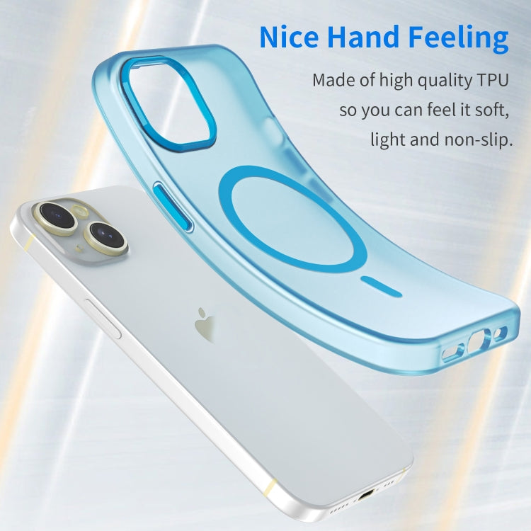 For iPhone 14 Plus MagSafe Frosted Translucent TPU + PC Full Coverage Phone Case(Blue)