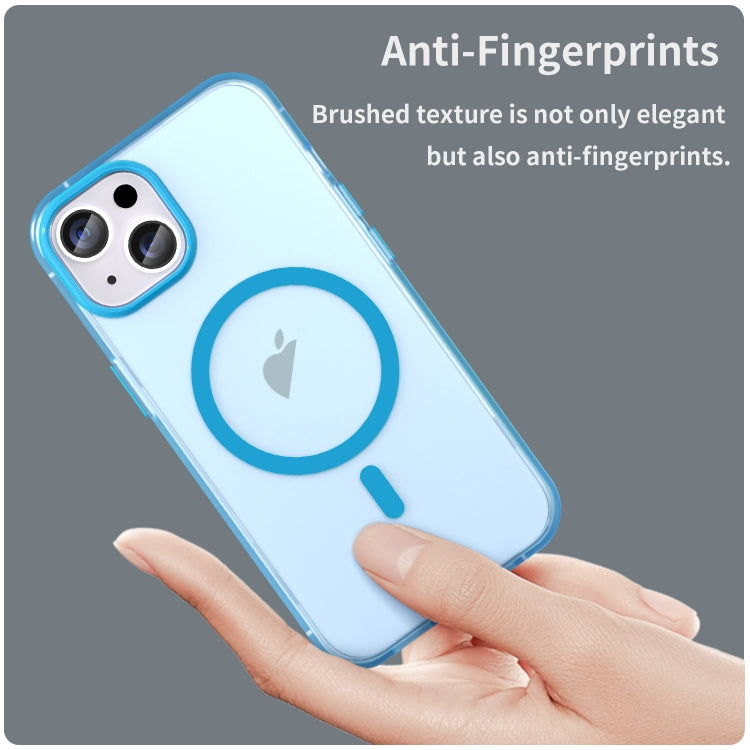 For iPhone 15 MagSafe Frosted Translucent TPU + PC Full Coverage Phone Case(Blue)
