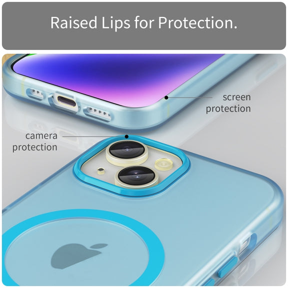 For iPhone 15 MagSafe Frosted Translucent TPU + PC Full Coverage Phone Case(Blue)