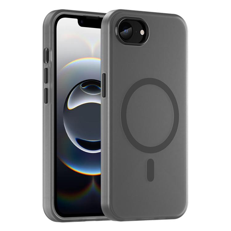 For iPhone 16e MagSafe Frosted Translucent TPU + PC Full Coverage Phone Case(Black)