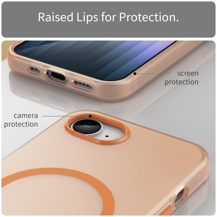 For iPhone 16e MagSafe Frosted Translucent TPU + PC Full Coverage Phone Case(Orange)