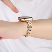 For Apple Watch Series 2 38mm Leopard Rhinestones Metal Chain Watch Band(Gold)