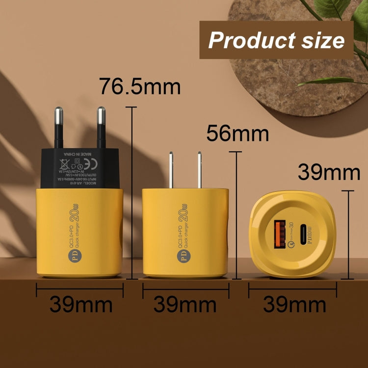 PD20W Type-C + USB QC3.0 Charging Charger, Plug Type:EU Plug(Yellow)