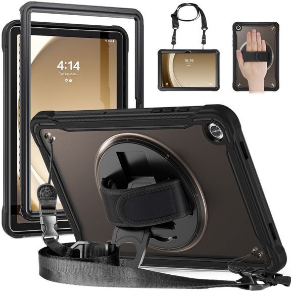 For Samsung Galaxy Tab A9+ X210/X215 Powerful Sailor Hand Grip Heavy Duty Hybrid Tablet Case with Strap(Clear Black)