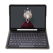 For Samsung Galaxy Tab S10 FE / S9 FE / S9 Candy Color TPU Round Keycap Bluetooth Keyboard Leather Case with Pen Slot(Black)